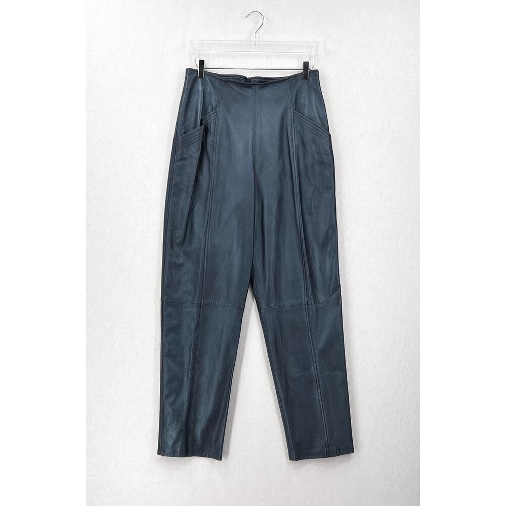 EREZ Vintage Leather Pants Womens 14 Metallic Blue High Rise Tapered 80s 90s NEW